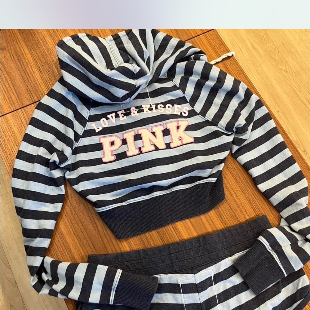 ISOOO! PINK Victoria's Secret Striped Hoodie and Shorts Set